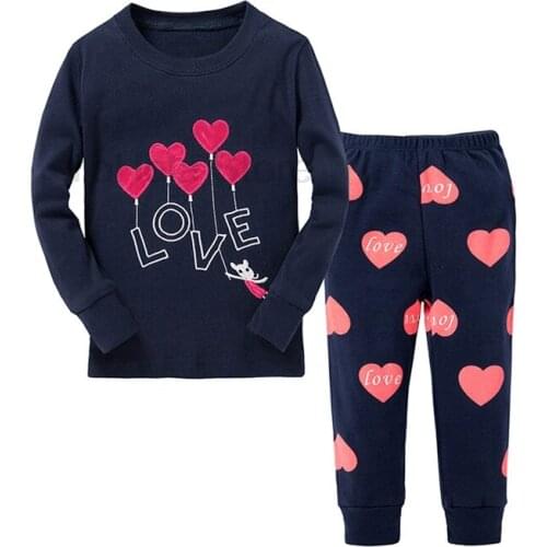 Baby Kids Pajamas Sets Cotton Boys Girls Sleepwear Suit Autumn Love Pattern Pajamas Long Sleeve Pijamas Tops+Pants 2pcs Clothes