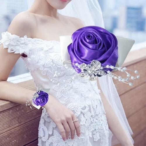 5Pieces/Bag Girl Bracelet Hand Wrist Flower Wedding Party Prom Supplies Mother Bridal Bridesmaid Satin Rose Women Corsage Flower
