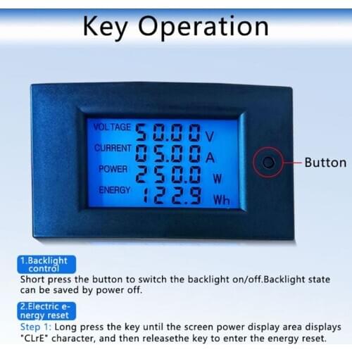 50A DC 7.5-100V Digital LCD Voltmeter Ammeter Wattmeter Power Energy Meter Volt kwh Watt Amp