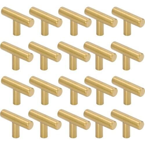 50mm Long Single Hole Cabinet Knobs and Pulls Door Cupboards Drawers Bedroom Furniture Handles Brushed ,20 Pack,Gold