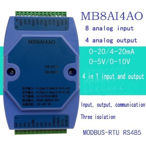8AI4AO 0-20MA/4-20MA/0-5V/0-10V 8 way analog acquisition and 4 way analog output acquisition module MODBUS RS485