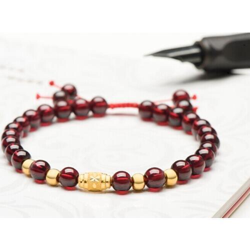 Hot sale 999 24K Yellow Gold Beads Garnet Beads Weave Bracelet