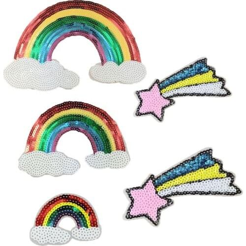 New Colorful Rainbow Stars Glitter Patch parches Iron On Sequined Patches For Clothing Jeans Pants Jacket Patchwork Appliques