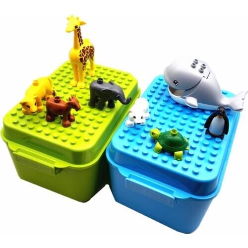 Compatible Big Animals Blocks with Storage Box Base Plate Cover Hollow Bricks Zoo Monkey Lion Whale for Kids Montessori DIY Toys