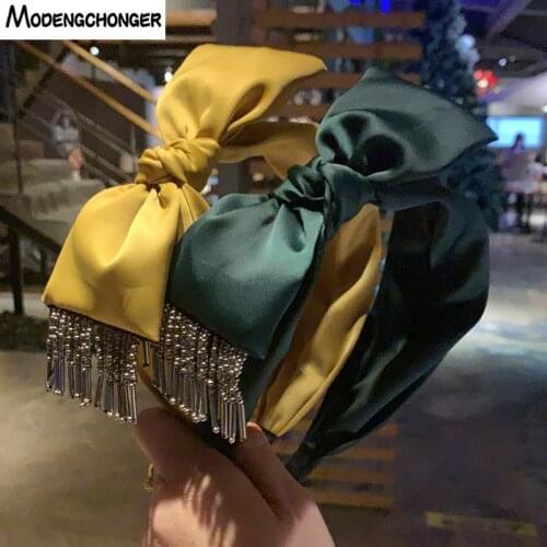 Big Bow Adult Fabric Solid Color Hair Band With Tassels Headband Women Girls Hair Head Hoop Bands Accessories For Lady Headwear