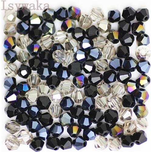 Isywaka Black Multicolor 100pcs 4mm Crystal Beads Bicone Stone Jewelry Findings Tassel Lariat Earring Glass Quartz Accessories