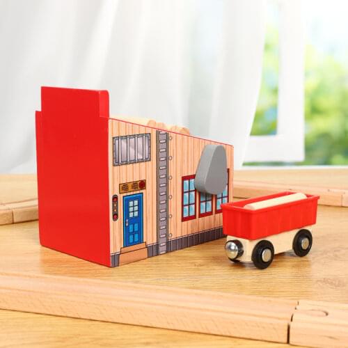 Wooden Scene Accessories Lumber Yard Slot Railway Compatible Rail Car Platform Wood Track Brio Track Train Toy Gifts For Kids