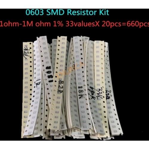 0603 SMD Resistor Kit Assorted Kit 1ohm-1M ohm 1% 33valuesX 20pcs=660pcs Sample Kit