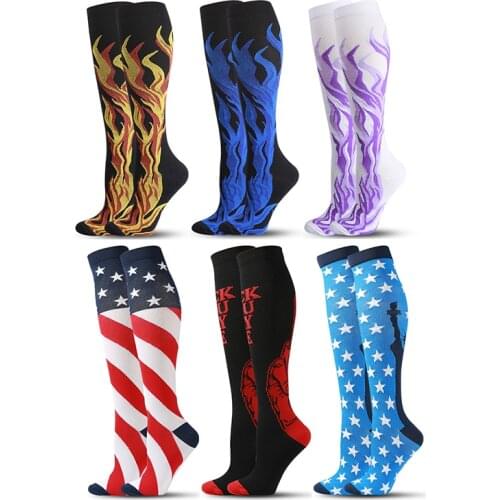 Flame Compression Stockings Leg Pressure Marathon Run Elastic Compress Street Wear Style Cool Men Women Flight Nylon Fire