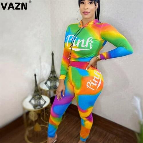 VAZN Autumn Sport O-neck Colorful Print Comfortable Sexy 2020 Set full sleeve 2 Piece Sets Night Club Young Lady Sport Sets