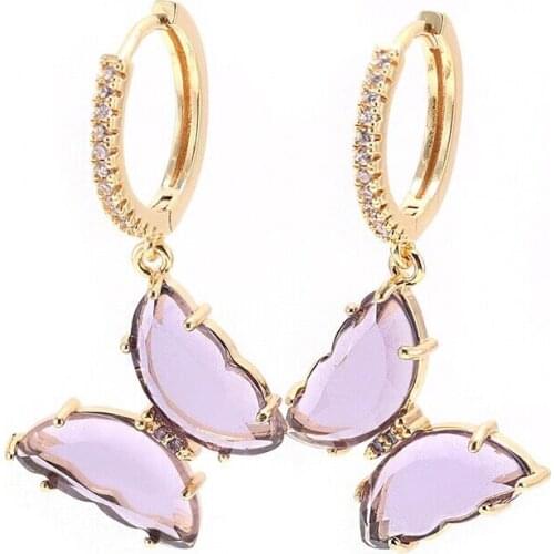 Beautiful butterflies brass glass CZ drop earrings Gifts
