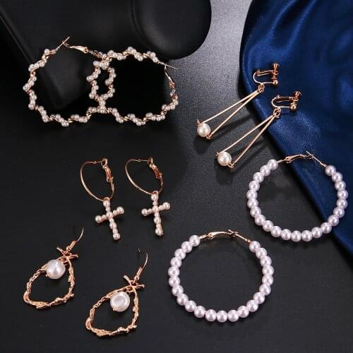 Beautiful White Pearl Decoration Hoop Earring For Girl Special Wedding Jewelry Wholesale Accessory For Girl