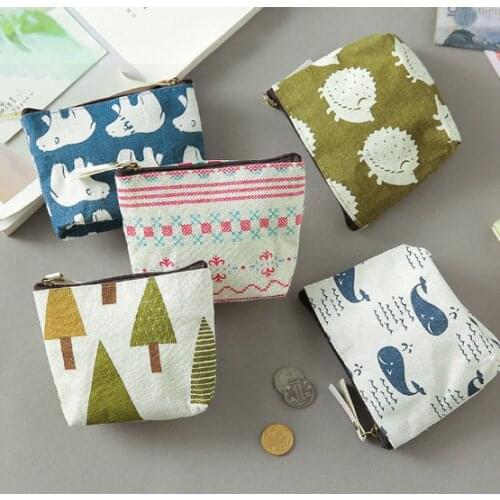 Blue fabric cotton and linen small fresh purse retro pastoral wind female coin bag earphone bag clutch bag