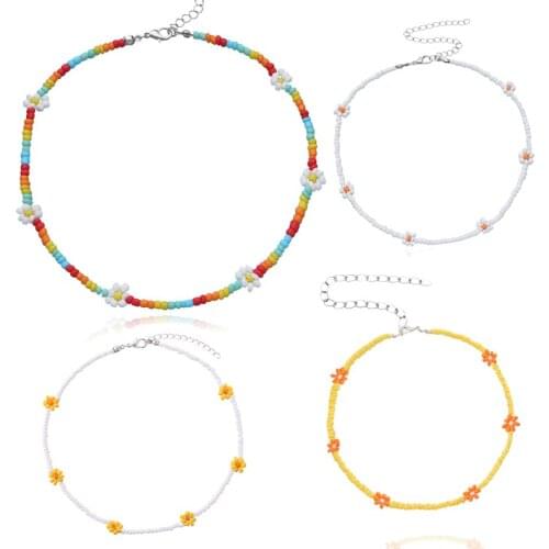 Bohemian Colorful Beaded Chain white daisy Necklace Cute Daisy Flower Choker Collar Women Choker Necklace Summer Beach Jewelry
