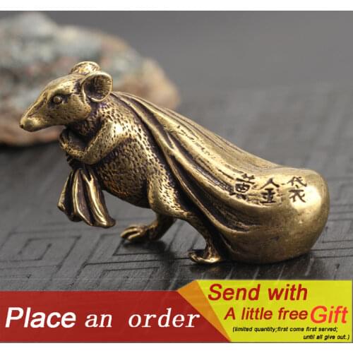 Copper Rat Figurine Home Decoration Living Room Brass Mouse Money Bag Feng Shui Desk Ornaments Good Lucky Wealth 2020 Rate Year