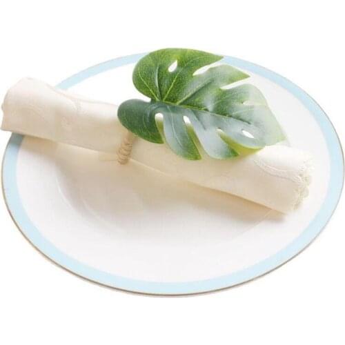 Monstera Napkin Rings Set of 10, Faux Palm Tree Napkin Ring, Green Leaf Serviette Buckles Holder for Table Setting