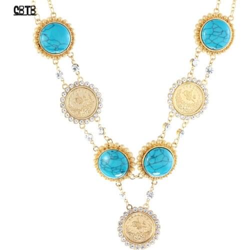 Muslim High Quality Sapphire Crystal Pendant Necklace Arab Middle East Women Banquet Luxury Temperament Gold Jewelry Wholesale