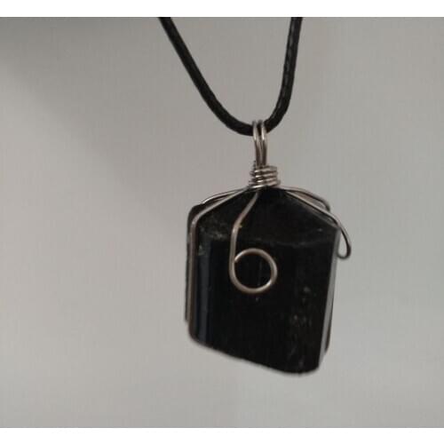 Natural Aphrizite Schorl Jet stone Raw gem Black tourmaline Necklaces Pendants