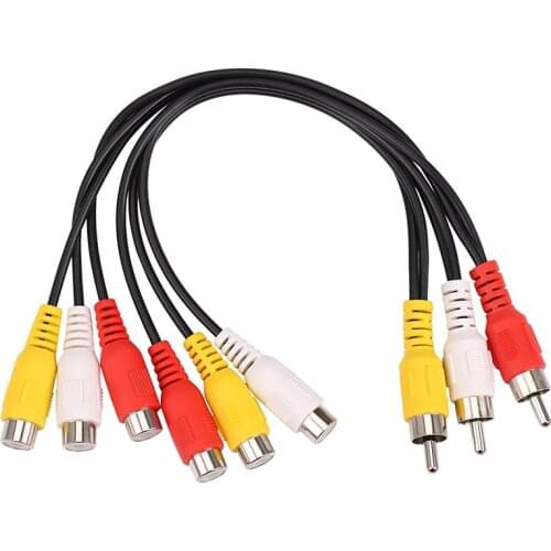New 3 RCA Male To 6 RCA Female Plug Splitter Audio TV DVD Video Adapter AV Cable