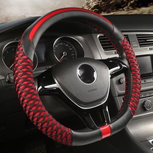 D Shape 38CM Steering Wheel Cover Leather + Ice Silk for Geely Atlas Emgrand EC7 Coolray VW Golf 7 Hyundai Santa fe 2014-2020