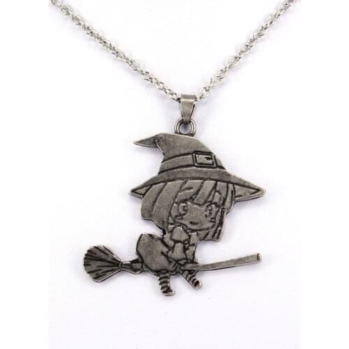 Hzew cute Little witch and broom pendant necklace pretty girl necklace for Christmas