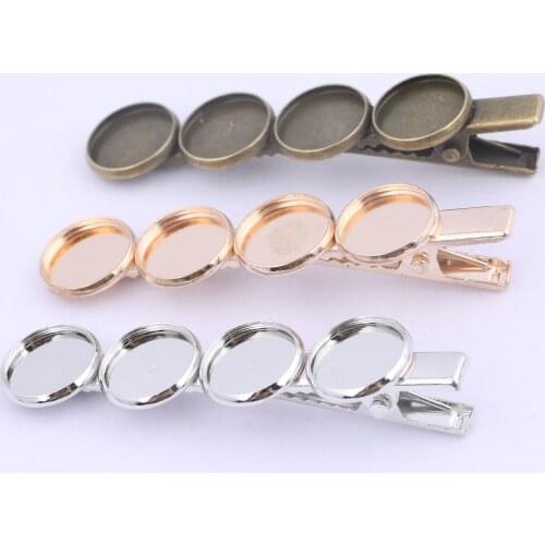 Reidgaller 5pcs fit 12mm cabochon hair clip base settings KC gold plated alligator hairclip bezel trays diy hair accessories