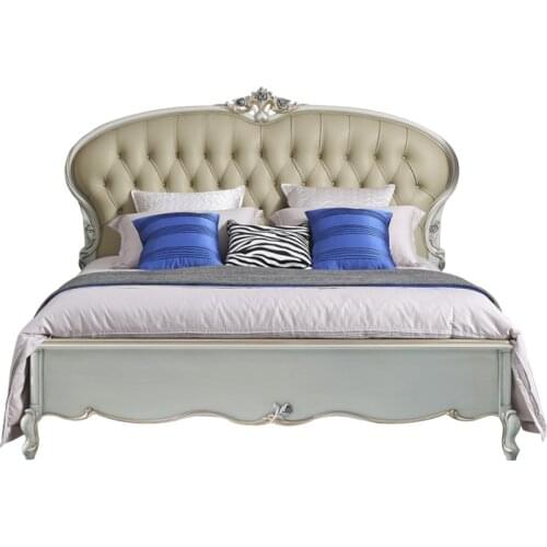 French light luxury leather solid wood bed 1.8m European soft bag bed master bedroom double wedding bed furniture