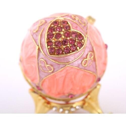 Pink Faberge-Egg Hand Painted Jewelry Trinket Box Gift for Easter Home Decor X7JB
