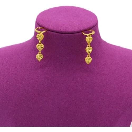 PINXUN Heart Gold Color Earring For Women Dubai Bride Wedding Middle East Africa Arab Earrings Jewelry Gold Charm Earrings XTE17