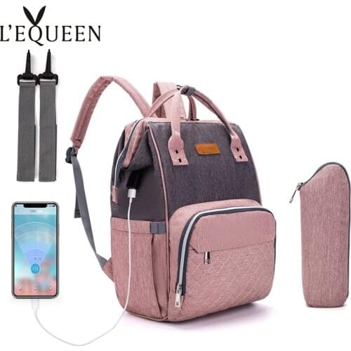 LEQUEEN USB Diaper Bag Mummy Maternity Diaper Bag Large Nursing Travel Backpack Stroller Baby Bag Baby Care Nappy Backpack