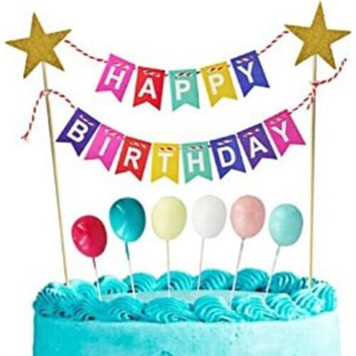 Table Cake Decoration Supplies Handmade Bunting Garland Pennant Flags Mini Happy Birthday Banner Star Cake Topper Party Dessert