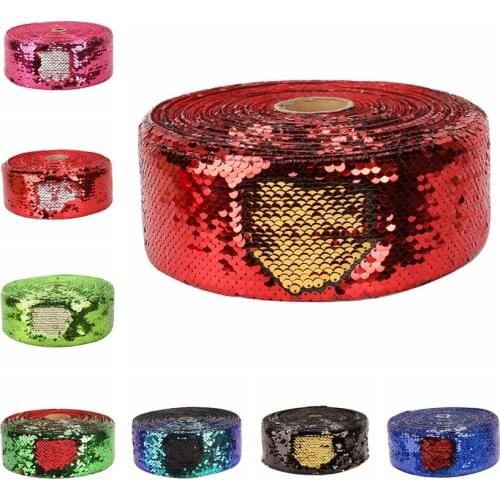 HSDRIBBON 3inch 75mm Sequin Fabric Reversible Glitter Sequin Ribbon 25Yards/Roll