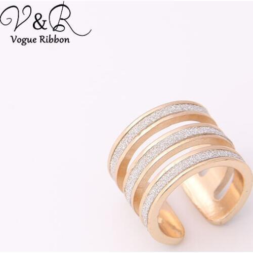 Triple Layered Glitter Hollow Metal Wide Open Band Ring, 2019 New Trendy Fashion Adjustable Opening Ring Unisex Wholesale Price