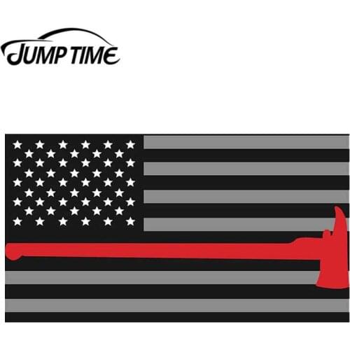 Jump Time 13cm x 7.2cm For Firefighter Thin Red Line Axe Flag Fire Car Window Decal Laptop Vinyl Sticker Bumper Car Accessories