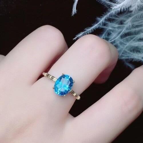 Jewelry Classic Big Gemstone Silver Ring for Party 7mm*9mm Natural Topaz Ring 925 Silver Topaz Jewelry