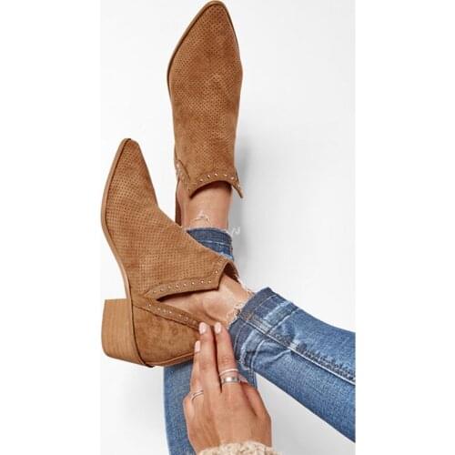 Maogu 2021 Ankle Boots for Women Low Heel Boots Women Pointed Boots Handmade Rivets Spring Autumn Womens Shoes Large Size 43