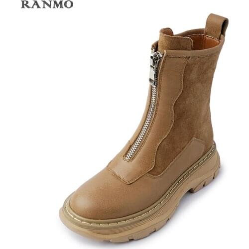 Front Zipper Martin Boots Female British Style 2021 New All-match Casual Boots Platform Boots Women Boots Leather Luxury Shoes