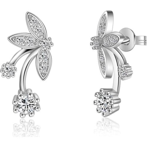 Hight Quality New Fashion Design Flower Shiny Zircon 925 Sterling Silver Stud Earrings for Women Jewelry Gift Wholesale