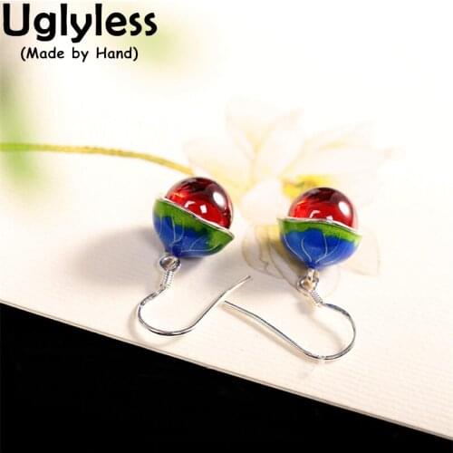 Uglyless Like a Lantern Flower Earrings for Women Tempting Red Garnet Balls Dangle Earrings Real 925 Silver Fine Jewelry E1455