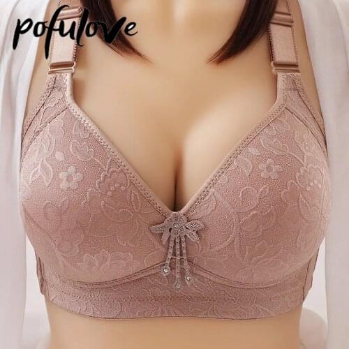 Floral Push Up Bra for Women Plus Big Size Bras 80-100 B C Wireless Brassiere Seamless Bralette Sexy Thin Gathered Lingerie Pink