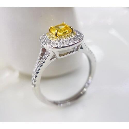 925 Sterling Silver Rings Yellow Pink Zircon Oval Luxury Wedding Ring