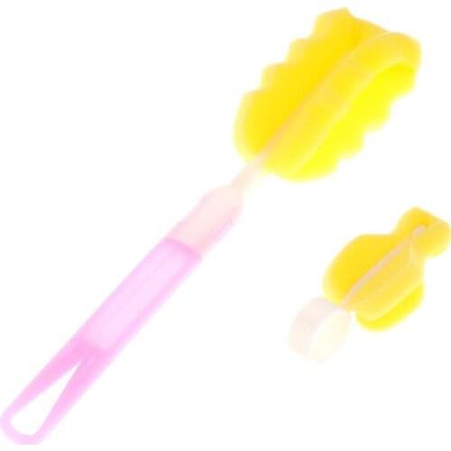 2Pcs Sponge Plastic Spout Tube Milk Water Newborn Baby Bottle Clean Brush Sponge Cleaner Brush with Pacifier Brush