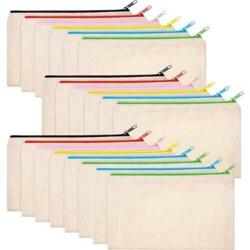 20 Pcs Canvas Cosmetic Bag Multifunctional Cosmetic Bag Travel Cosmetic Bag Pen Coin Bag Blank DIY Bag