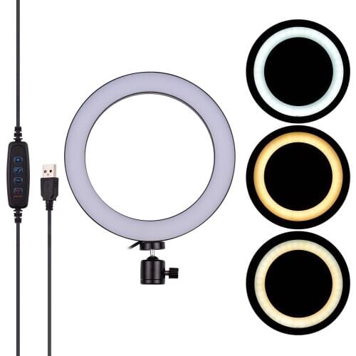 20cm/8inch Mini LED Video Ring Light Lamp 3 Lighting Modes Adjustable Brightness USB Powered with Flexible Ballhead Adapter