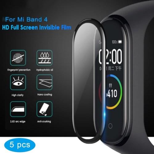 5pcs Screen Protector For Xiaomi Mi Band 4 3D Surface Full Cover HD Waterproof For Mi 5 Band Protective Film Smart Accessories
