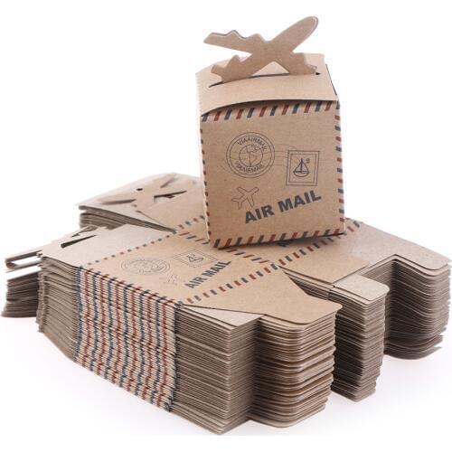 50PCS/set Candy Box Party Favors Airplane Gift Box Kraft Paper Wedding Travel Theme Decoration 6.3*6.3*6.3cm