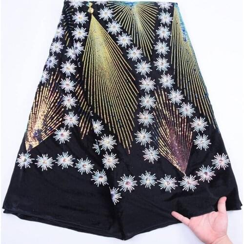 Black Gold Color African Lace Fabric 2020 High Quality Lace With Sequins Velvet Lace Nigerian French Lace Materials 5Yards S1802