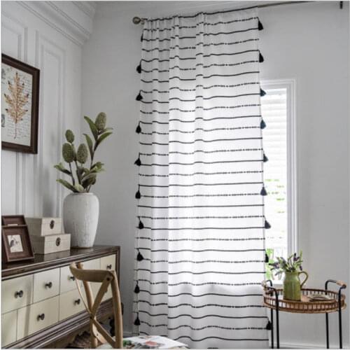 Bohemian Stripe Curtain High Shading For Living Room Sheer Drapes Finished Large Tassel Kitchen Bay Window Treatment X-JD1103