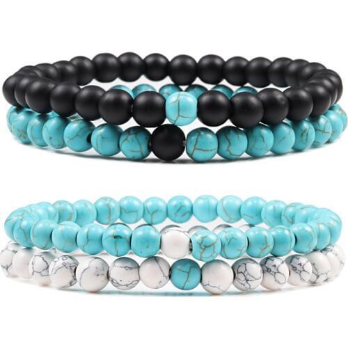 Distance Bracelet For Women Couples Bracelet Classic 6mm Natural Black Matte Blue Turquoises Beaded Stone Bracelets Men Jewelry