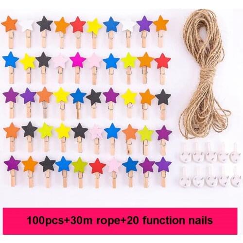 100Pc Five-Pointed Star Wooden Clips Pegs Craft Christmas Wedding Hanging Photo Small Clips Art Card Clips for Scrapbooking Card